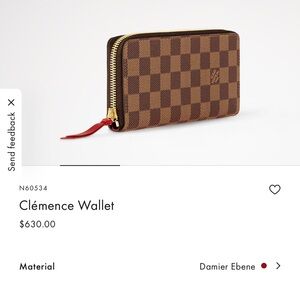 Louis Vuitton Damier Ebene Zip Wallet with Red Pull